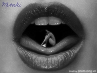 giantess collage vore monochrome tongue teeth lips shrunken_woman misakies