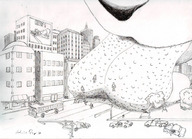 drawing vore furry city monochrome tongue destruction tree bus vehicles fox_girl mass_vore