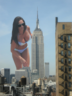 giantess collage city mega swimsuit brunette looking_at_tiny