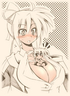 breasts drawing gentle blushing cleavage anime shrunken_woman breast_play looking_at_tiny between_breasts