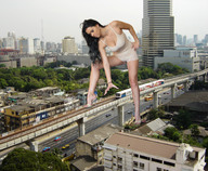giantess collage city black_hair long_hair high_heels hand subway kristina