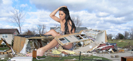 growth giantess collage mega black_hair destruction barefoot outgrowing_building sitting kristina houses