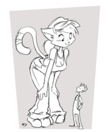 drawing female giantess furry tail cat monochrome clothed anime ducky shrunken_men kiki cat_girl