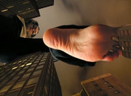 giantess crush collage feet city mega long_hair barefoot soles glasses brunette levis point_of_view