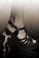 collage feet monochrome high_heels shrunken_men transformation