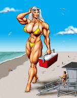 drawing giantess color swimsuit beach anime muscles