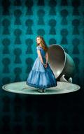 collage blonde long_hair high_heels dress shrunken_woman alice_in_wonderland