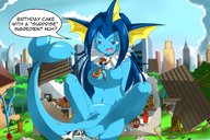 drawing growth gentle giantess pokemon nude furry tail anthro city color large_breasts long_hair destruction barefoot buildings anime blue_hair outgrowing_building story sitting foot_crush nintendo blue_skin looking_down hugging thighs birthday vaporeon fox_girl jiayi misao bou neighborhood vehicle_crush dialogue looking_at_tiny meister_li bare_legs gift_art fins bare_midriff ramsusxiii