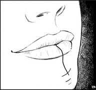 drawing giantess karbo vore monochrome shrunken_men shrunken_man string lip