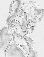 breasts drawing female gentle giantess micro furry swimsuit clothed cleavage anime shrunken_men choker fox_girl winking