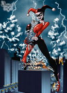 breasts drawing giantess crush arguswulfe city mega color large_breasts destruction rampage breast_crush harley_quinn cartoon cruel mask batman dc_comics