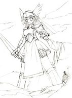 drawing giantess mega monochrome sword anime seo_tatsuya weapon point_of_view