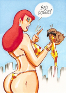 drawing giantess mega dog color butt crossover giganta red_hair joe_gravel leopard_print dc_comics marvel_comics lockjaw