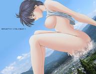breasts drawing giantess collage color butt_crush hiroppe short_hair