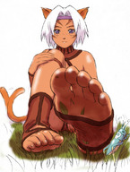 drawing gentle white_hair feet furry barefoot soles anime purple_eyes short_hair amazon cat_girl manzi point_of_view