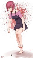 drawing feet barefoot soles anime blood scared pink_hair short_hair shrunken_men foot_crush dfer cruel elfen_lied lucy g-cat