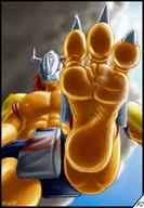 crush micro feet furry macro horns anthro dragon male claws digimon toes soles sweat paws fur teasing point_of_view pad