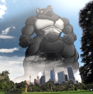 drawing collage furry wolf tail anthro city color giant penis muscles standing testicles