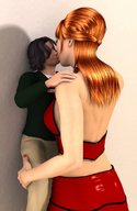 red_hair dress mini_giantess kissing tontoblackadder shrunken_man digital_render