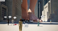 breasts giantess crush black_hair handheld barefoot finger blood hand jessi_and_vicky point_of_view tiny_mk digital_render