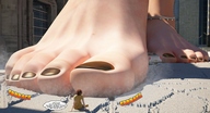 breasts giantess crush black_hair handheld barefoot finger blood hand jessi_and_vicky point_of_view tiny_mk digital_render