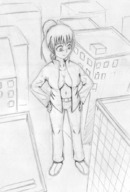 breasts drawing female giantess city anime coldasice open_shirt