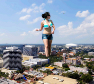 giantess collage city mega large_breasts cleavage short_shorts bikini_top