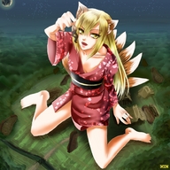drawing giantess manga color destruction handheld barefoot anime omc moon japanese_clothes kitsune