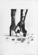 drawing giantess crush feet monochrome anime blood boots unknown_artist shrunken_men foot_crush running foot_print cruel platforms