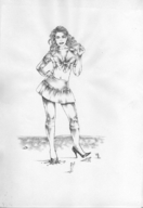 drawing giantess crush monochrome long_hair skirt high_heels anime blood unknown_artist shrunken_men foot_crush worship cruel
