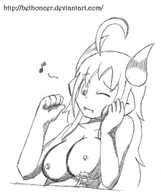 breasts drawing female nude manga monochrome long_hair anime breast_crush fang shrunken_men bethoncer lineart