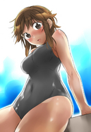 drawing blushing color swimsuit anime short_hair point_of_view one_piece_swimsuit
