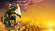 drawing city color destruction digimon foot_crush muscles exveemon thighs cock_bulge brelo breco