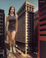 giantess collage clothed red_hair streets sneakers shazam looking_at_viewer between_buildings