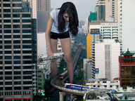 gentle giantess black_hair destruction train hand legs vehicles