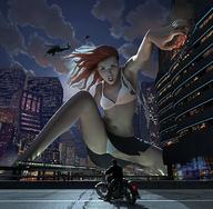 breasts drawing giantess panties city mega upskirt color destruction rampage bra helicopter anime angry train red_hair shrunken_men cruel ripped_clothing