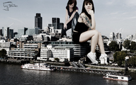 city multiple_giantesses brunette shorts boats sneakers tattoo