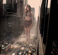 breasts giantess collage city mega swimsuit destruction handheld asian foot_crush people falling ripped_clothing makeshift_clothing