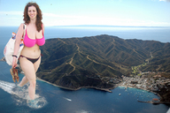 giantess swimsuit cleavage ocean red_hair mountains