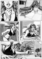 breasts drawing giantess crush monochrome swimsuit destruction high_heels breast_crush hand face cruel kat cat95