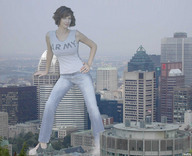 giantess city mega barefoot jeans brunette short_hair top