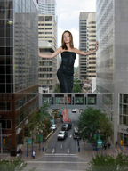 giantess collage city traffic streets vehicles black_dress between_buildings