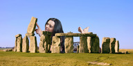 giantess collage mega black_hair destruction clothed barefoot stonehenge