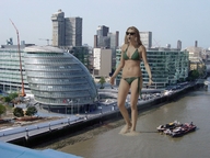 giantess city blonde swimsuit london sunglasses river boats