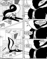 drawing giantess insertion furry tail comic monochrome butt fox skunk anal_insertion fart fluffy scientist foxkin