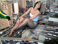 giantess crush city black_hair barefoot cars