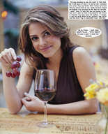 giantess collage brunette smiling story glass drink shrunken_woman entrapment cruel wine fruit