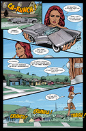 breasts drawing giantess manga mega comic color destruction handheld bra skirt anime red_hair parody vehicle_crush dialogue hands_on_hips attack_of_the_50_foot_woman makeshift_clothing bare_midriff