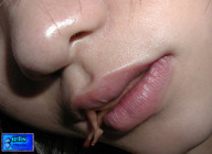collage vore barefoot brunette lips close_up buttman shrunken_person
