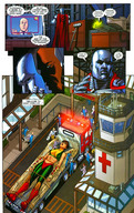 breasts drawing giantess wings mega alien comic color armor brunette story boots bondage shrunken_men phone tv top hospital tied_down hammer lex_luthor dc_comics bare_midriff hawkgirl steel